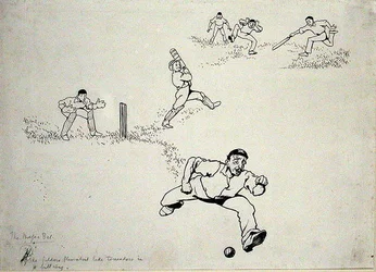 "Han skar, han ritade, han hakade", illustration från "More Tales of the Stumps", av Horace Bleackley, publicerad 1902 (penna och bläck på papper)