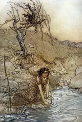 Hermia: Illustration av Arthur RACKHAM (1867-1939) för The Dream of a Summer Night av William SHAKESPEARE