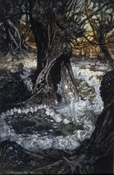 Illustration av Arthur RACKHAM (1867-1939) för The Dream of a Summer Night av William SHAKESPEARE