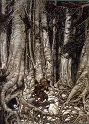 Illustration av Arthur Rakham av Rip Van Winkle, en novell av den amerikanske författaren Washington Irving publicerad första gången 1819