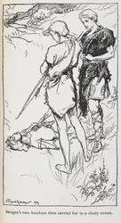 Illustration av Imogen och hennes bröder från Cymbeline.
