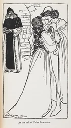 Illustration av stjärnkorsade älskare i Romeo och Julia.