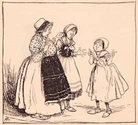 Nu vet jag varför den där fastnade saken inte äter. Illustration av Arthur Rackham från Grimm