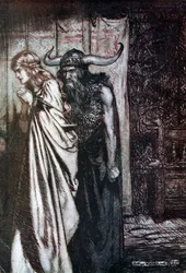 O hustru förrådd jag ska hämnas de litar på bedragen! Illustration för Siegfried och The Twilight of t