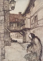 Det var en gång en fattig gammal kvinna som bodde i en by, ur Bröderna Grimms sagor, utgiven 1909