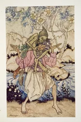 Sinbad bar havets gamle man på sina axlar, från The Arthur Rackham Fairy Book, pub. 1933