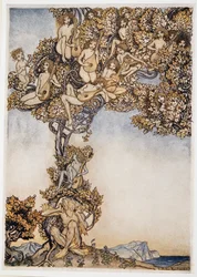 Ibland surrar tusen snurrande instrument om mina öron, illustration från William Shakespeares The Tempest, pub. 1926