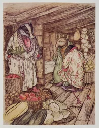 Badgers vinterbutiker, som verkligen var synliga överallt, tog upp halva rummet, från Wind in the Willows av Kenneth Grahame (1859 - 1932), pub. 1940