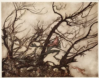 Indianerna ansåg dem vara andarnas boning., från Rip Van Winkle av Washington Irving, pub. 1910
