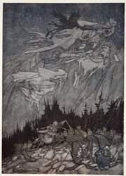 Kaatskill-bergen hade alltid hemsökts av konstiga varelser., från Rip Van Winkle av Washington Irving, pub. 1910