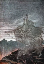 Nornerna försvinner. Illustration för Siegfried och gudarnas skymning av Richard Wagner, 1910