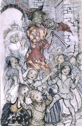 The Pied Piper of Hamelin, illustration till dikten av Robert Browning (1812-89) pub. 1934 (penna och bläck, akvarell på papper)