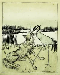 Vargen och tranan - Aesops Fables, 1912