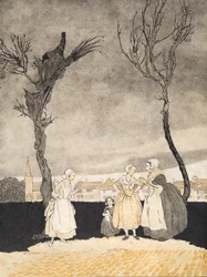 The Women of Sleepy Hollow (Inside Cover), från The Legend of Sleepy Hollow av Washington Irving (1783 - 1859), pub. 1928