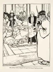 Den vackra jungfrun hoppade genom bågen lika lätt som ett rådjur, från Little Brother & Little Sister and Other Tales av bröderna Grimm, pub.1917 (litho)