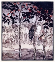 De stod utanför, fyllda av vildhet och skräck. från The Enchanted Cave of Cesh Corran i irländska sagor