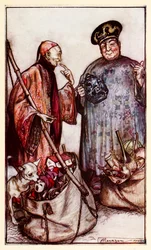 Två av dessa vismän... som köpmän bland oss (som uttrycker sig med saker de bär runt på) från del III: A Voyage to Laputa, Balnibarbi, Luggnagg, Glubbdubdrib och Japan in Gullivers Travels
