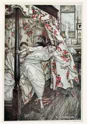 Venus och katten, illustration från "Aesops fabler", publicerad av Heinemann, 1912 (färg litho)