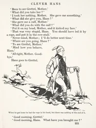 När han kom hem hade han repet i handen, men det var inget i slutet av det, från Bröderna Grimms sagor, pub. 1909