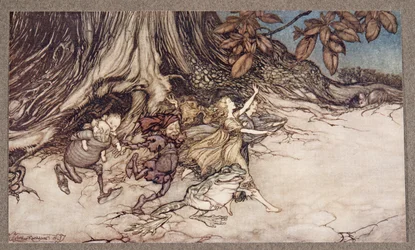 När de tror att du inte tittar hoppar de ganska livligt, från Peter Pan i Kensington Gardens av J M Barrie (1860 - 1937), pub. 1906