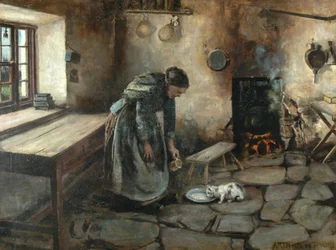 Lantgårdsinredning (olja på duk)