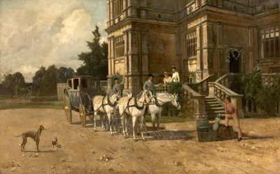 Framifrån av Wollaton Hall, Nottingham med häst och vagn, ca 1880-1906