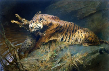 Tiger och krokodil (olja på duk)