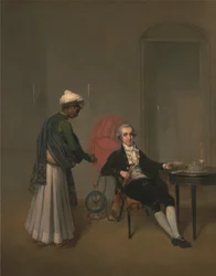 Porträtt av en gentleman, möjligen William Hickey, och en indisk tjänare