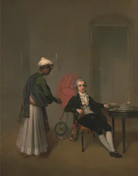 Porträtt av en gentleman och en indisk tjänare