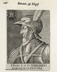 AVALOS, Fernando Francisco (1490-1546). Spansk general. Xylografi. SPANIEN. MADRID (AUTONOM REGION). Madrid. Nationalbiblioteket