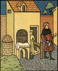 Ett bageri på 1500-talet. efter en miniatyr från den tiden.