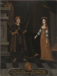 Albert III av Sachsen, känd som den orädde, och Sidonie de Boheme (Zdena de Podebrady) (olja på duk)