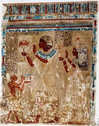 Konst Egypten: semesterdräkter. Kollegial liknelse från Nefer-Hoteps grav i Thebe