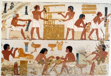 Hantverkare i arbete. Faksimilåtergivning efter ett dokument från Thebe, amenophis III:s tid (18:e dynastin)