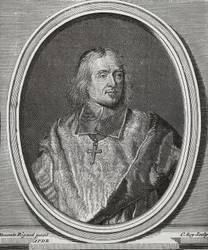 BOSSUET, Jacques-Benigne (1627-1704). Engelsk teolog och biskop. Porträttkopia från originalet av Hyacinthe Rigaud. Gravyr