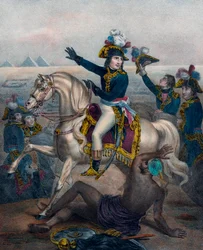 Bonaparte talar inför sina trupper i Egypten den 12 juli 1798 (gravyr)