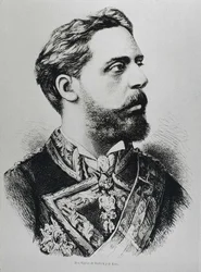 CARLOS VII, Carlos Maria de los Dolores de Borbon y Austria-Este (1848-1909). Karlistisk tronpretendent till Spaniens tron som Carlos VII. Spanien. Carlism. Karl VII, karlistpartiets tronpretendent. Publicerad i "La ilustracion Espanola y Americana". Gravy