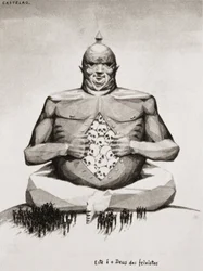 CASTELAO, Daniel Alfonso Rodriguez (1886-1950). Spansk berättare, humorist, tecknare, antropolog och politiker. Spanska inbördeskriget (1936-1939). "Det här är fascisternas gud." Bild ur serien "Galicia martir" (Martyr Galicien), av Alfonso Ro