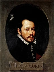 CORTES Hernan ( 1485-1547). Spansk erövrare av Mexiko (olja på duk)