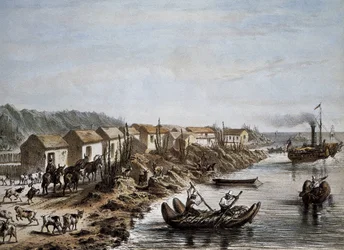 Chile (1854). Hamnen i Huasco. Litografi.