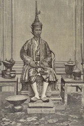Chulalongkorn eller Rama V (1853-1910). Femte monarken av Siam under huset Chakri. Gravyr. Privat samling