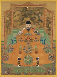 Hovporträtt av kejsaren Hongzhi (reg. 1488-1505) (bläck och färg på siden)