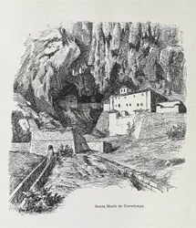 Covadonga. Eremitaget i Santa Maria. Gravyr. SPANIEN. ARAGON. Zaragoza. Allmänna militärakademin