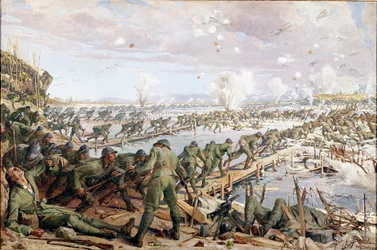 Första världskriget: slaget vid Piave i juni 1918 (Akvarell )