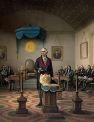 George Washington, amerikansk general och statsman, i makonnisk klädsel (Venerable of Lodge "Alexandria 39", som 1805 var känd som "Washington-Alexandria".