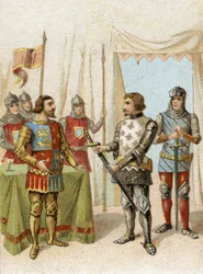 Johan II den gode, kung av Frankrike blir fånge hos engelsmännen, istället för att hans son Karl V flyr.