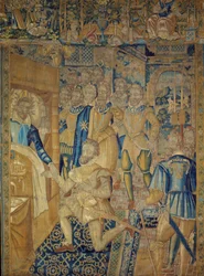 Kung Henrik III (1551-1589) på sin dödsbädd, mördad av munken Jacques Clément den 1/08/1589