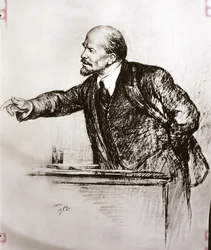LENIN Vladimir Ilich (1870-1924): Lenin håller ett tal. (teckning)