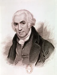 Porträtt av James Watt, skotsk uppfinnare, maskiningenjör och kemist (etsning)