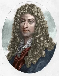 Porträtt av Jean Baptiste Lully, fransk kompositör av italienskt ursprung.